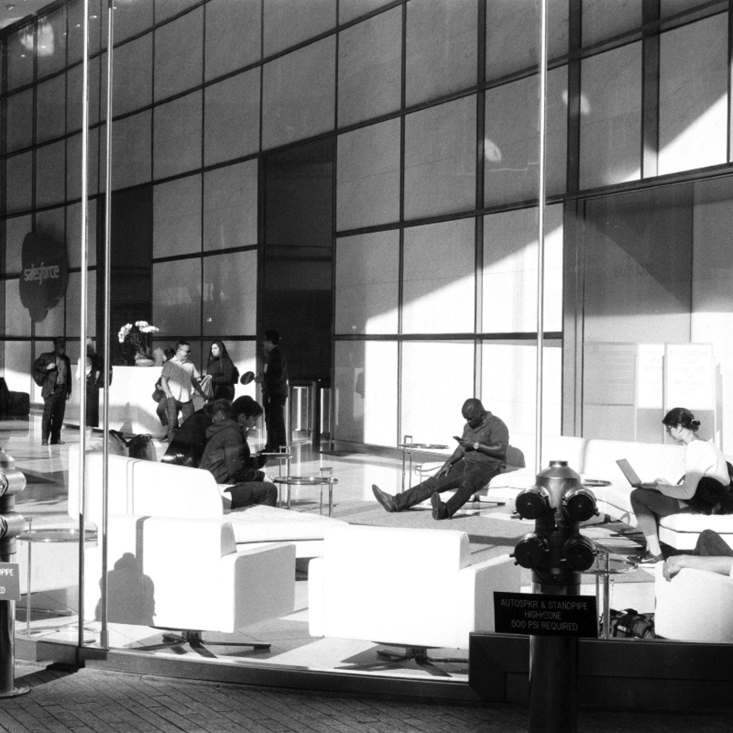 Black and white architectural photography of San Francisco downtown buildings